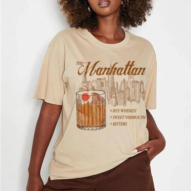 Manhattan Cocktail Retro T-shirt Khaki / S t-shirt-250223