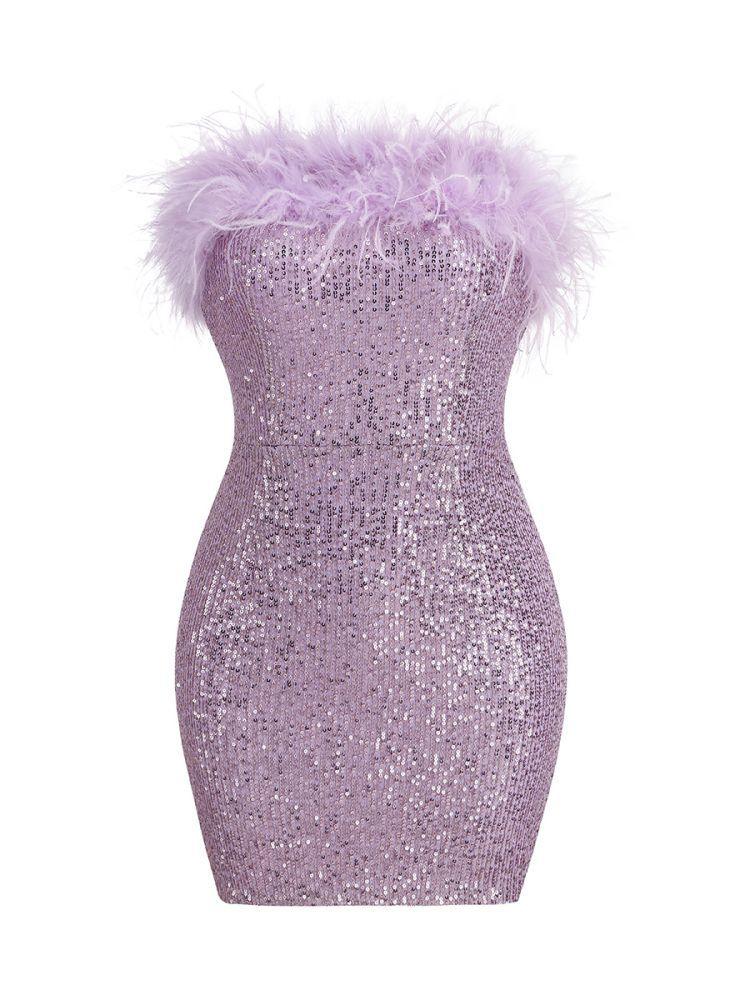 Strapless Feather Trim Sequin Bodycon Mini Dress