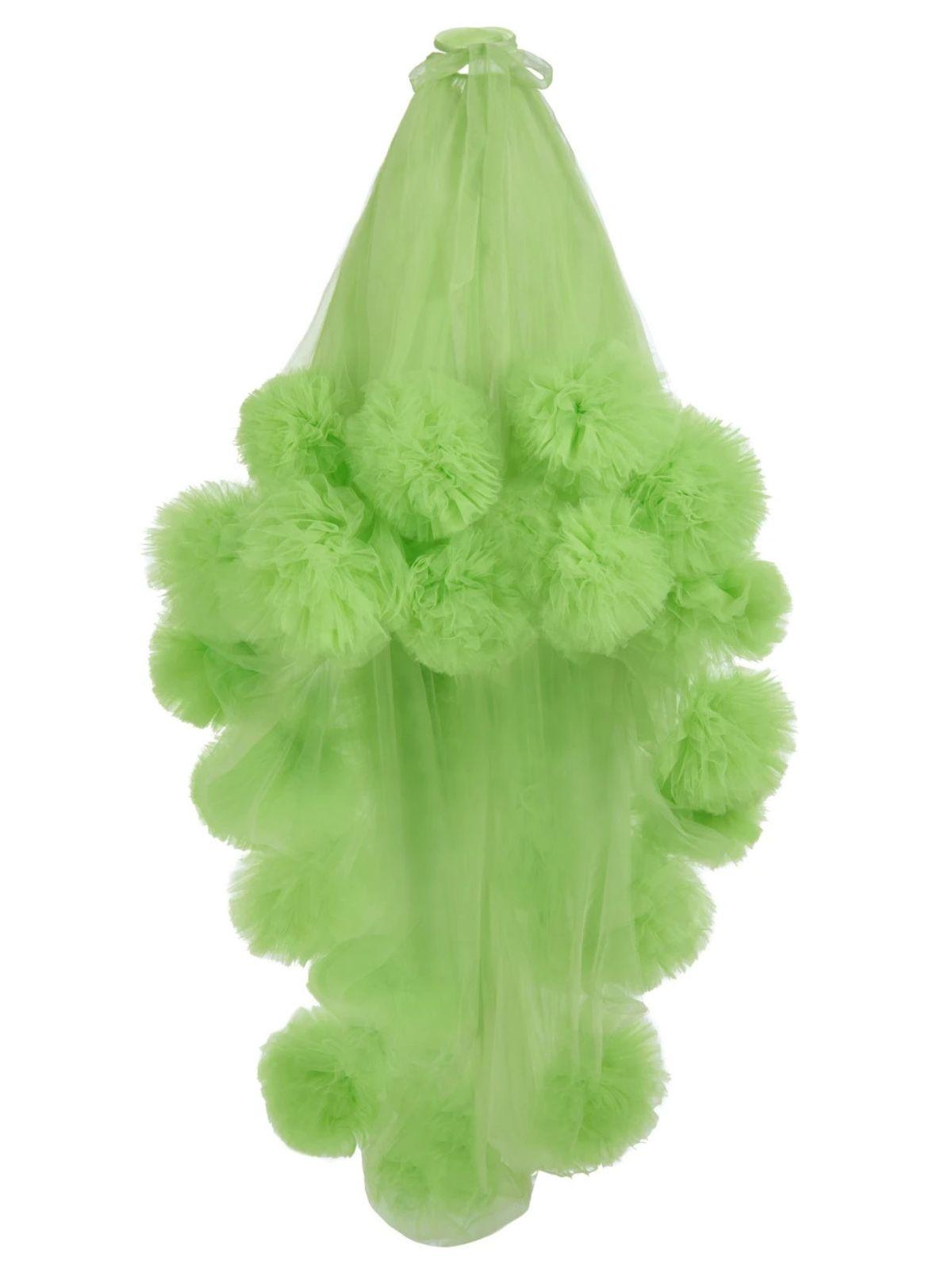 Halter Neck Sheer Tulle Ruffle Trim High Low Maxi Dress