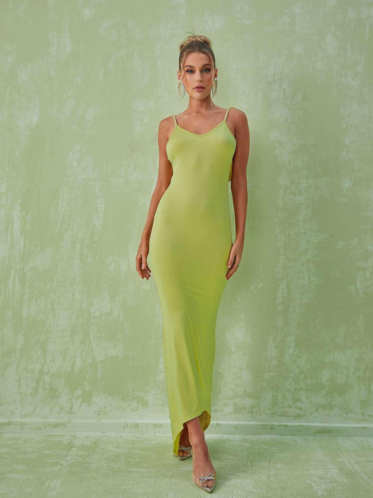 Ruffle Strap Open Back Ruched Bodycon Maxi Gown