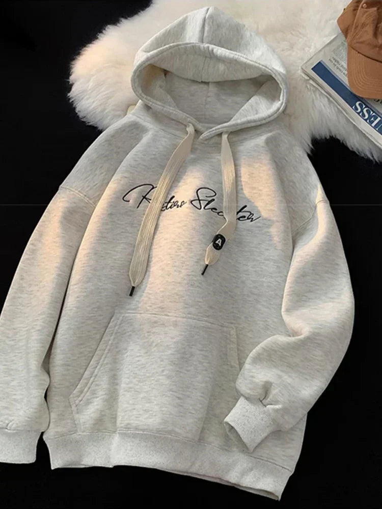 Letter Print Autumn Goth Fashion Hoodie GRAY / M(40-45KG)