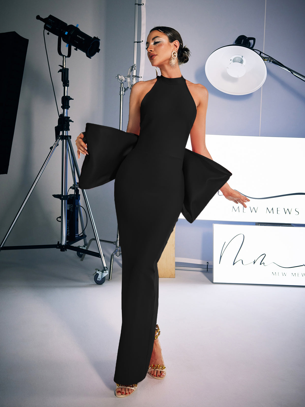 Bow Bandage Split Dress In Black