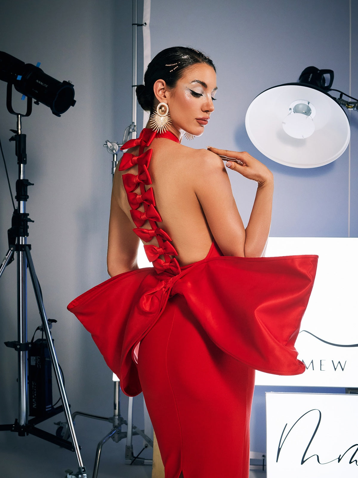 Bow Bandage Split Dress In Red