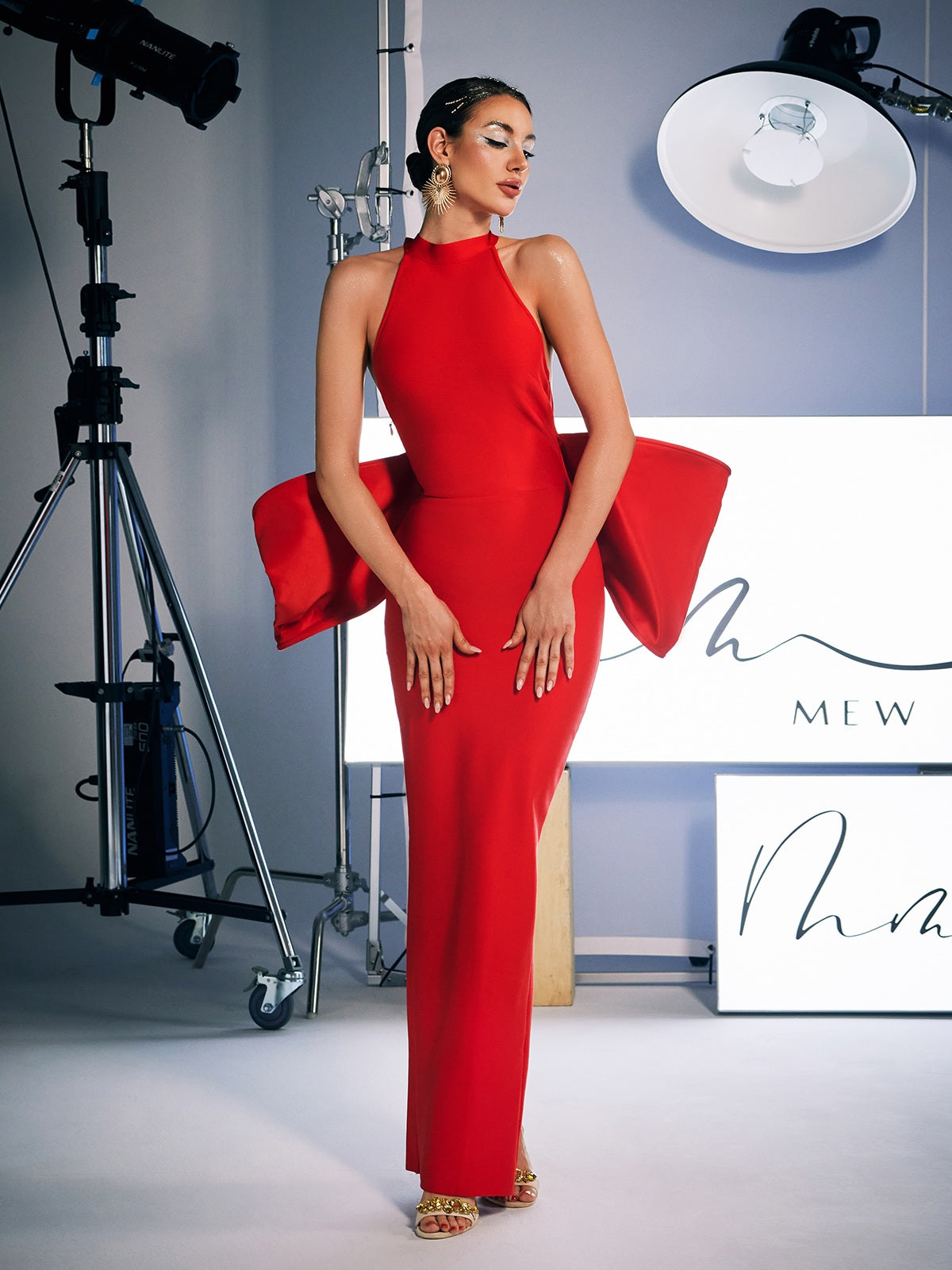 Bow Bandage Split Dress In Red
