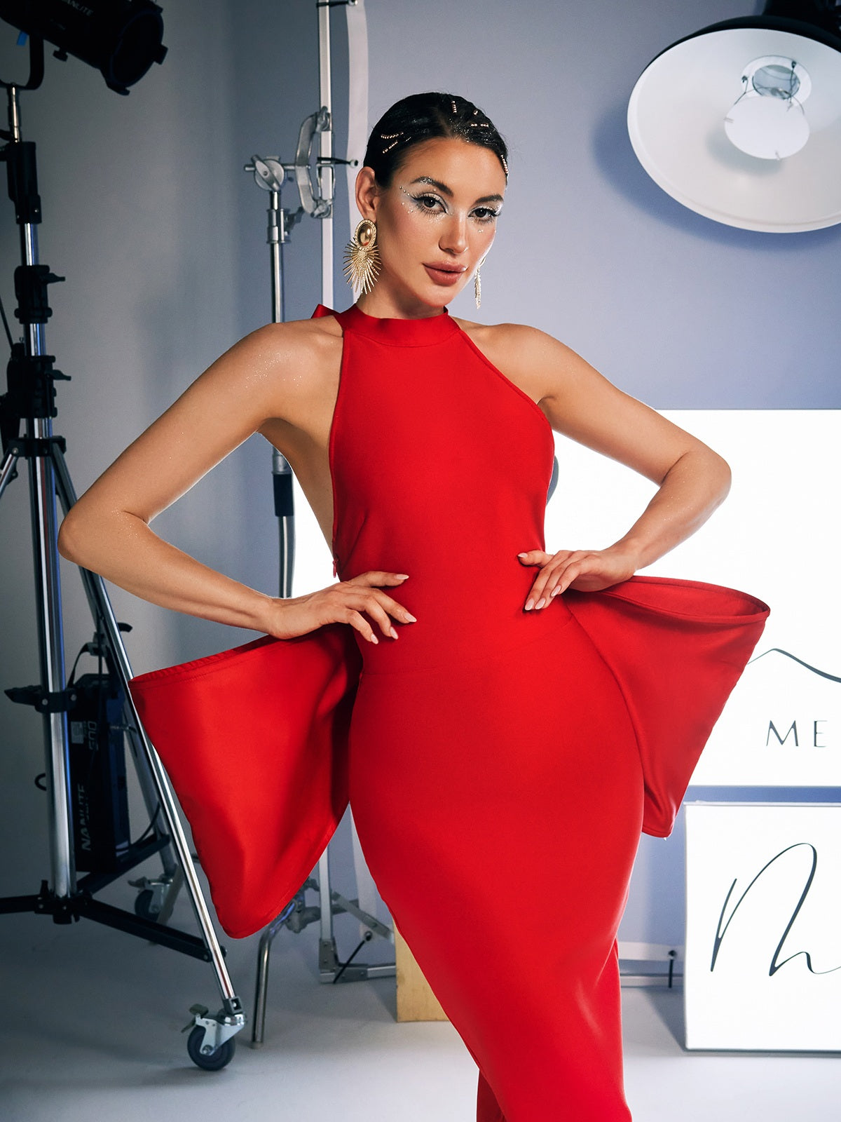 Bow Bandage Split Dress In Red