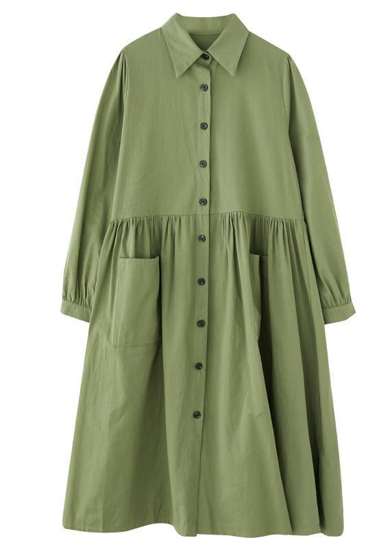 Modern Lapel Cinched Cotton Spring Dresses Runway Green Dresses