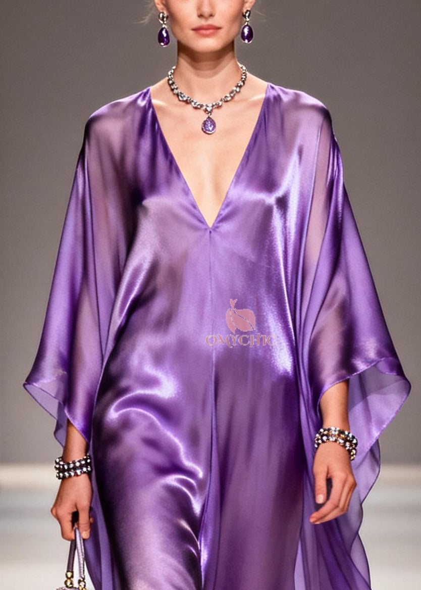 Modern Purple V Neck Draping Chiffon Holiday Dress Summer