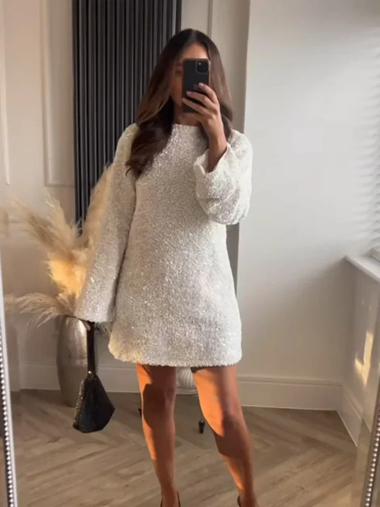 Nahir Chic Mini Dress with a Contrasting Bow At the Back Elevated Occasion Wear