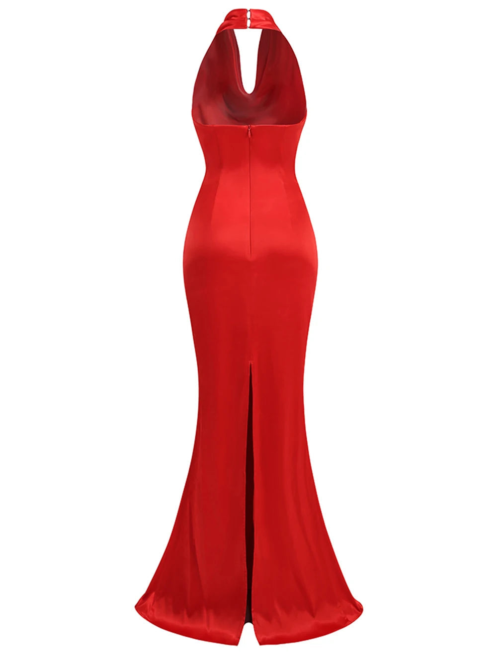 Red Backless Halter V-Neck Maxi Bodycon Party Dress