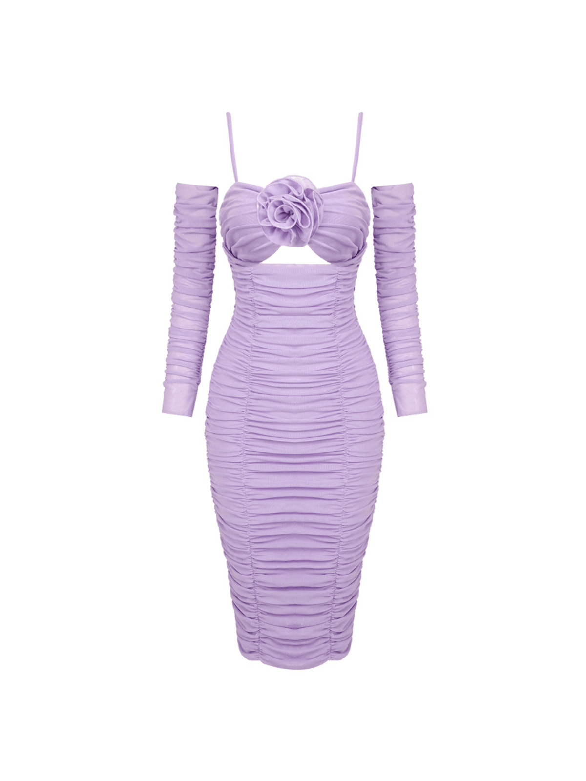 Spaghetti Flower Ruched Midi Dress