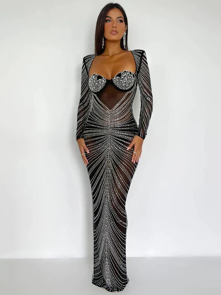 Mozision Glitter Mesh See Through Party Maxi Dress For Women Party Dress