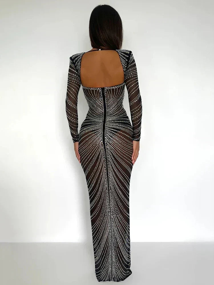 Mozision Glitter Mesh See Through Party Maxi Dress For Women Party Dress