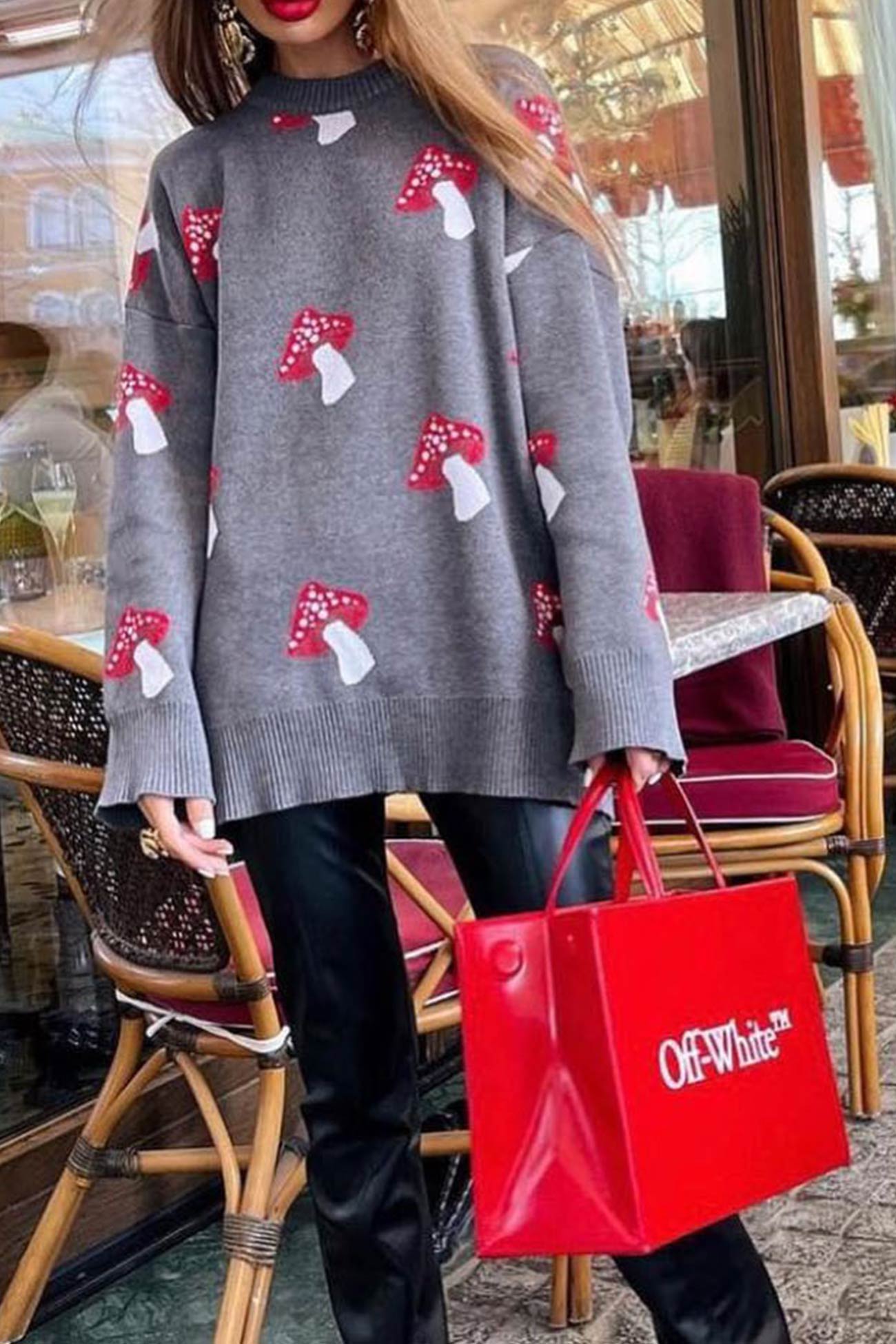 Graphic Mushroom Pullover Sweater Grey / L Sweaters-L