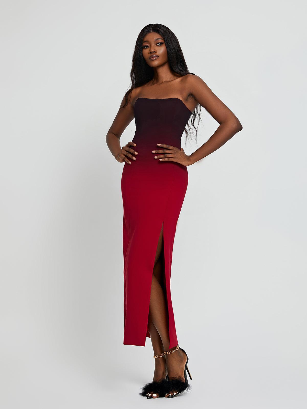 Myfanwy Strapless Ombre Split Maxi Dress