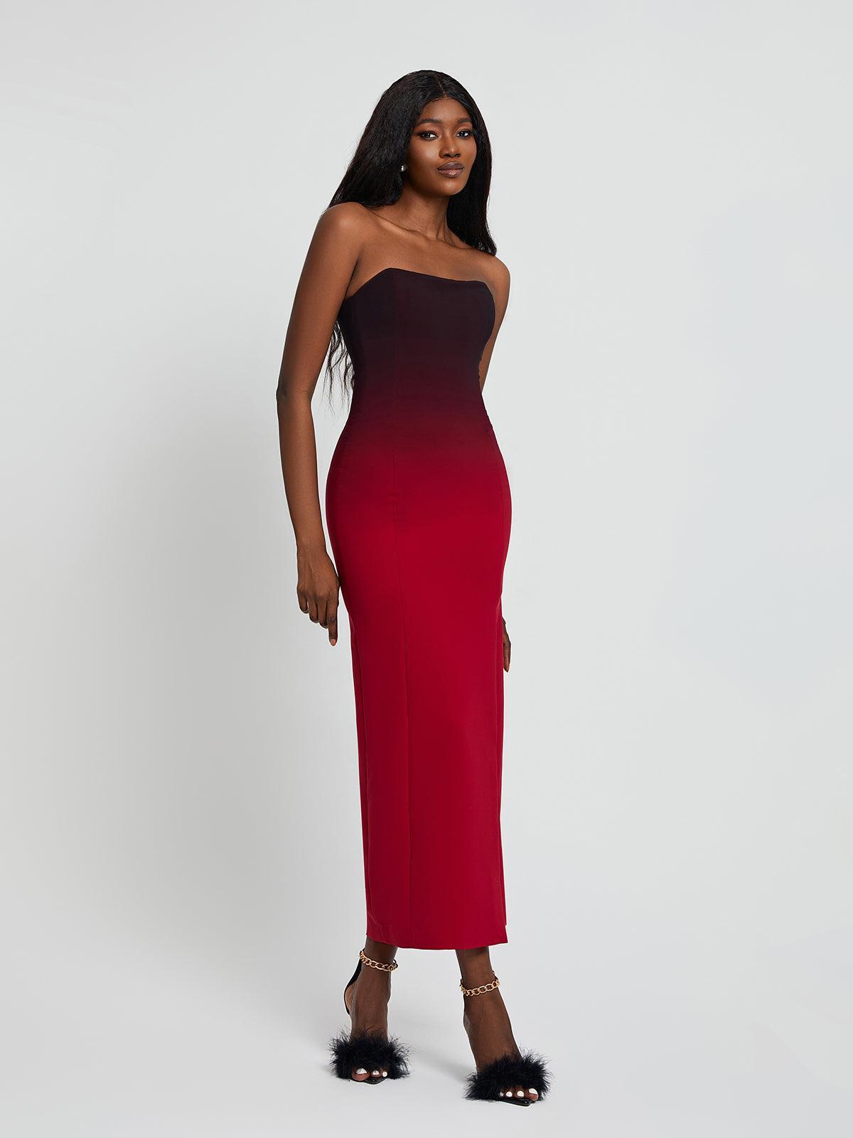 Strapless Ombre High Slit Bodycon Maxi Dress 4