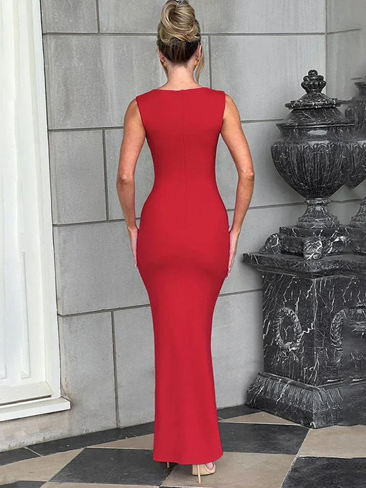 Pleated Sleeveless Evening Party Dress Elegant Sexy Bodycon Maxi Long Party Dress