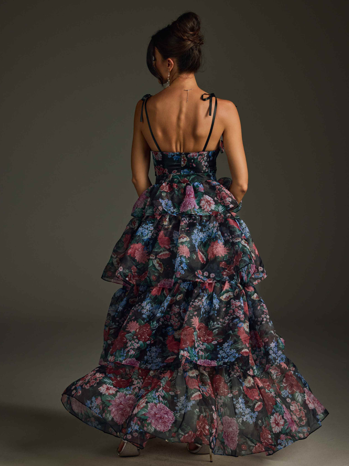 Floral Printed Skirt Set In Black