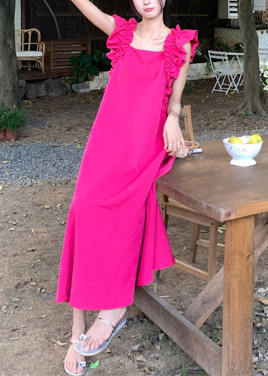 Natural Rose Ruffled Cotton Vacation Dresses Summer