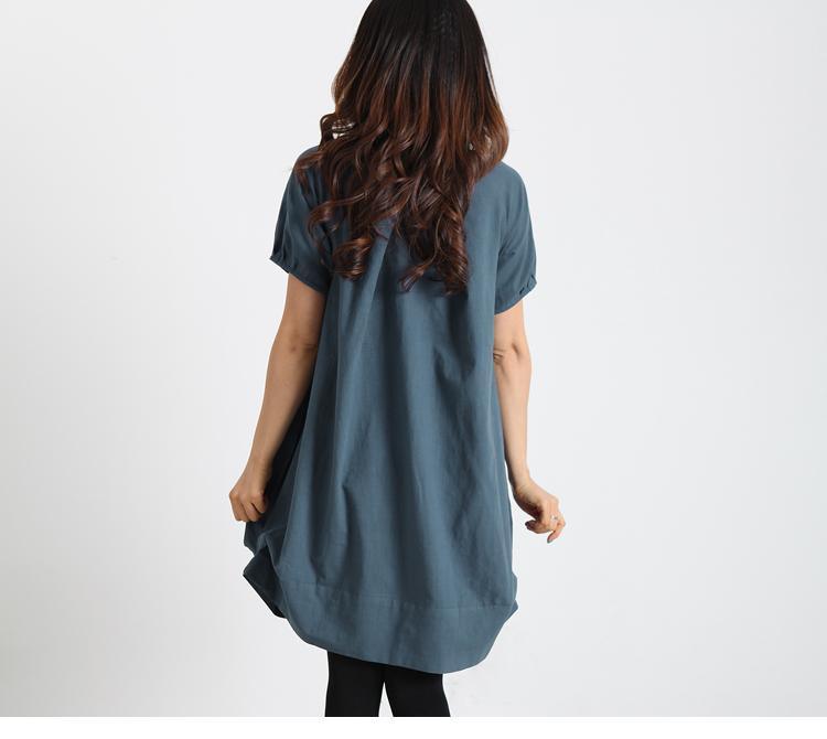 Navy cotton summer dress baggy oversize linen sundress