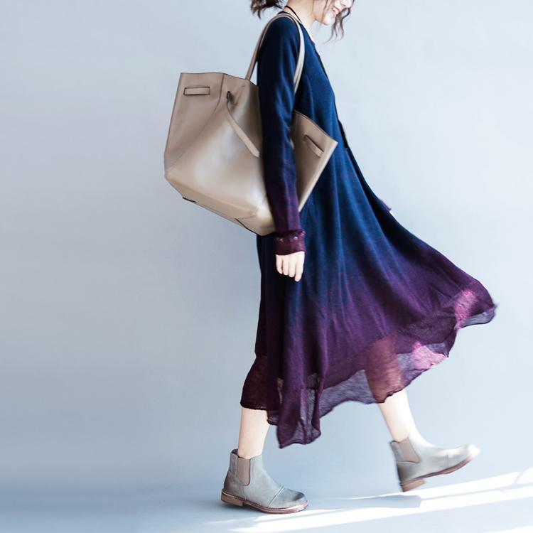 Navy flowy pure cotton maxi dresses long sleeve cotton dress oversize caftans