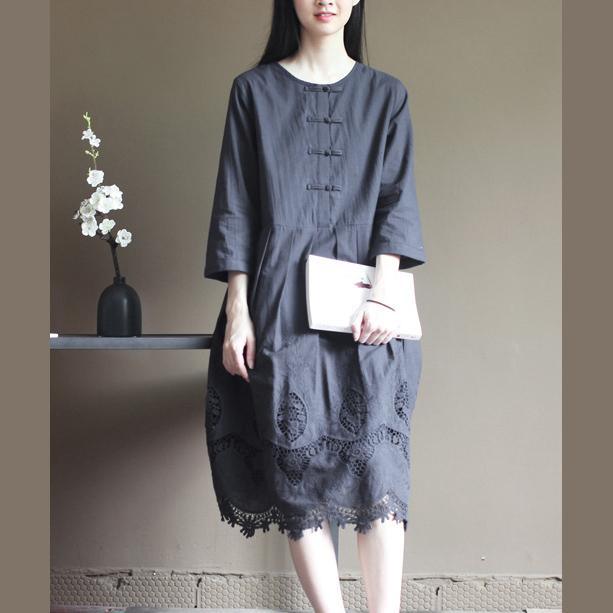 Navy lace patchwork cotton dress bracelet sleeve cotton vintage dresses