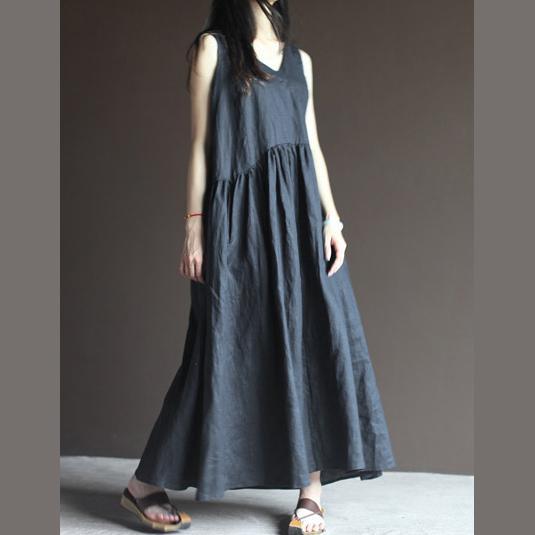 Navy linen dresss for summer maxi dresses sleeveless long sundress casual dresses