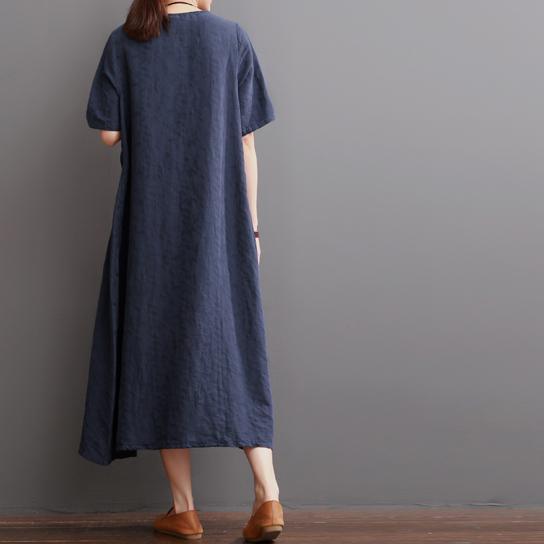 Navy Summer Linen Dress Plus Size Linen Maxi Dresses Sundress