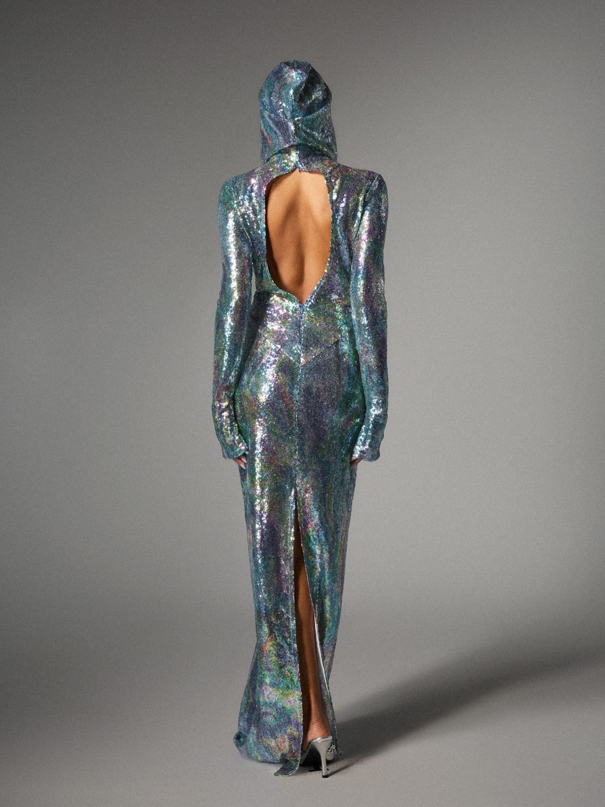 Ombre Long Sleeve Hooded Maxi Dress In Light Blue