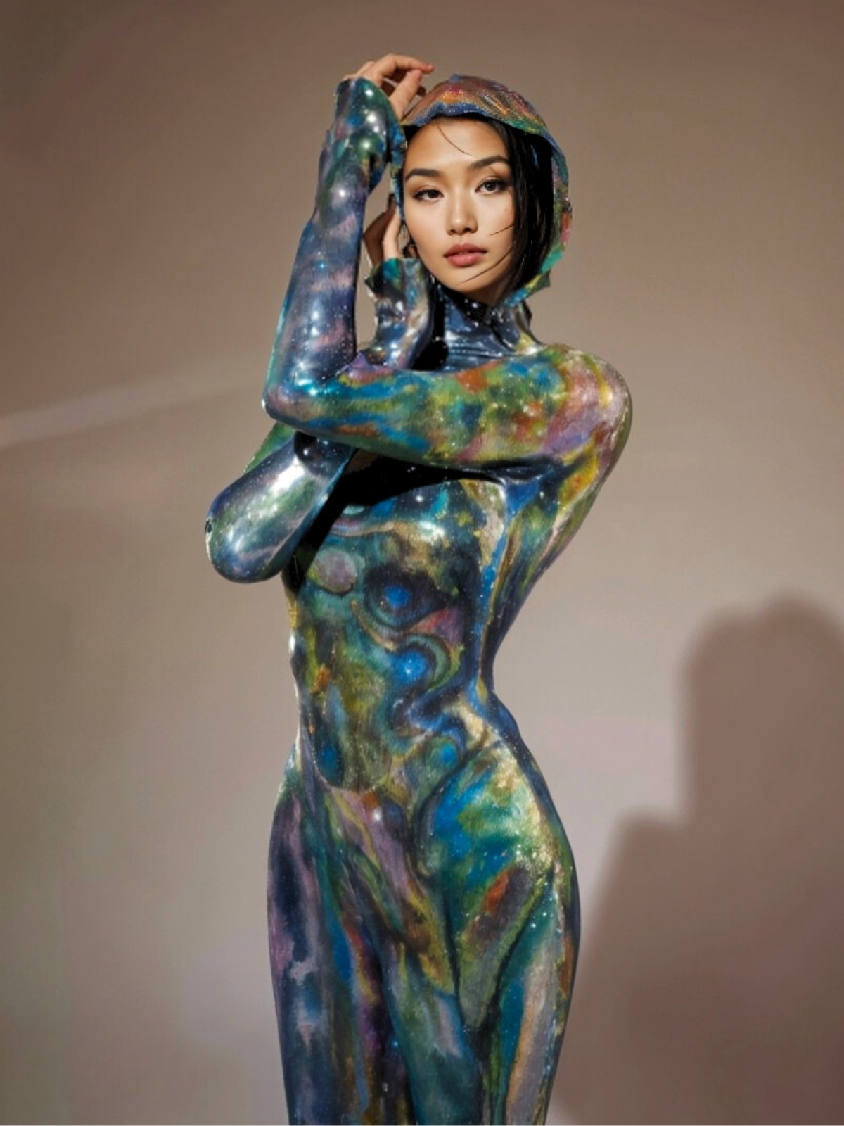 Ombre Long Sleeve Hooded Maxi Dress In Blue