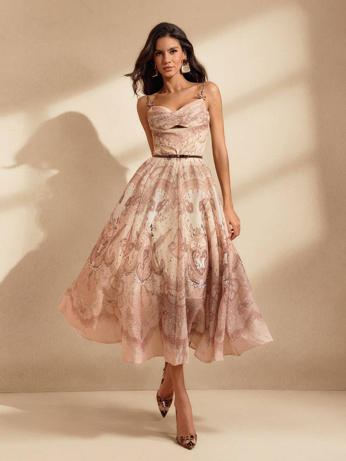 Spaghetti Printed Midi Dress