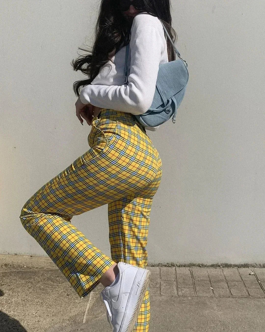 High-Waisted Slimming Casual Plaid Trend Pant YELLOW CHECK / S pant-250223