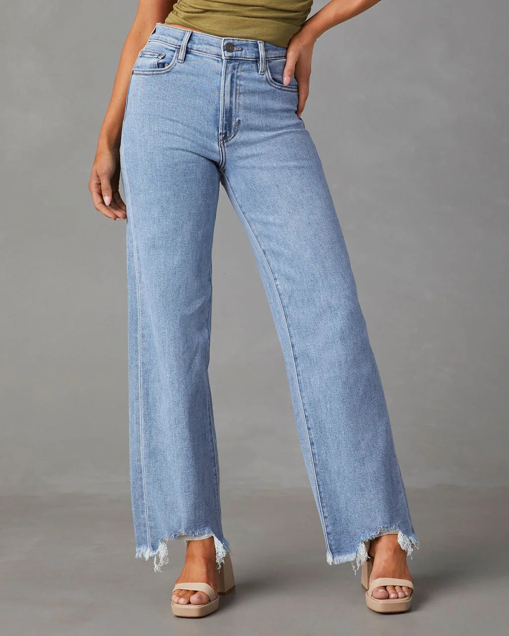 New Women’s Women Simple Casual High Waist Wide-Leg Trousers Irregular Tassels Streetwear