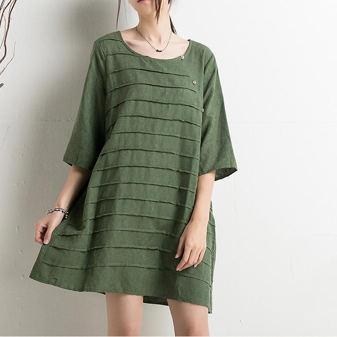 New retro green cotton sundress half sleeve summer shift dresses plus size