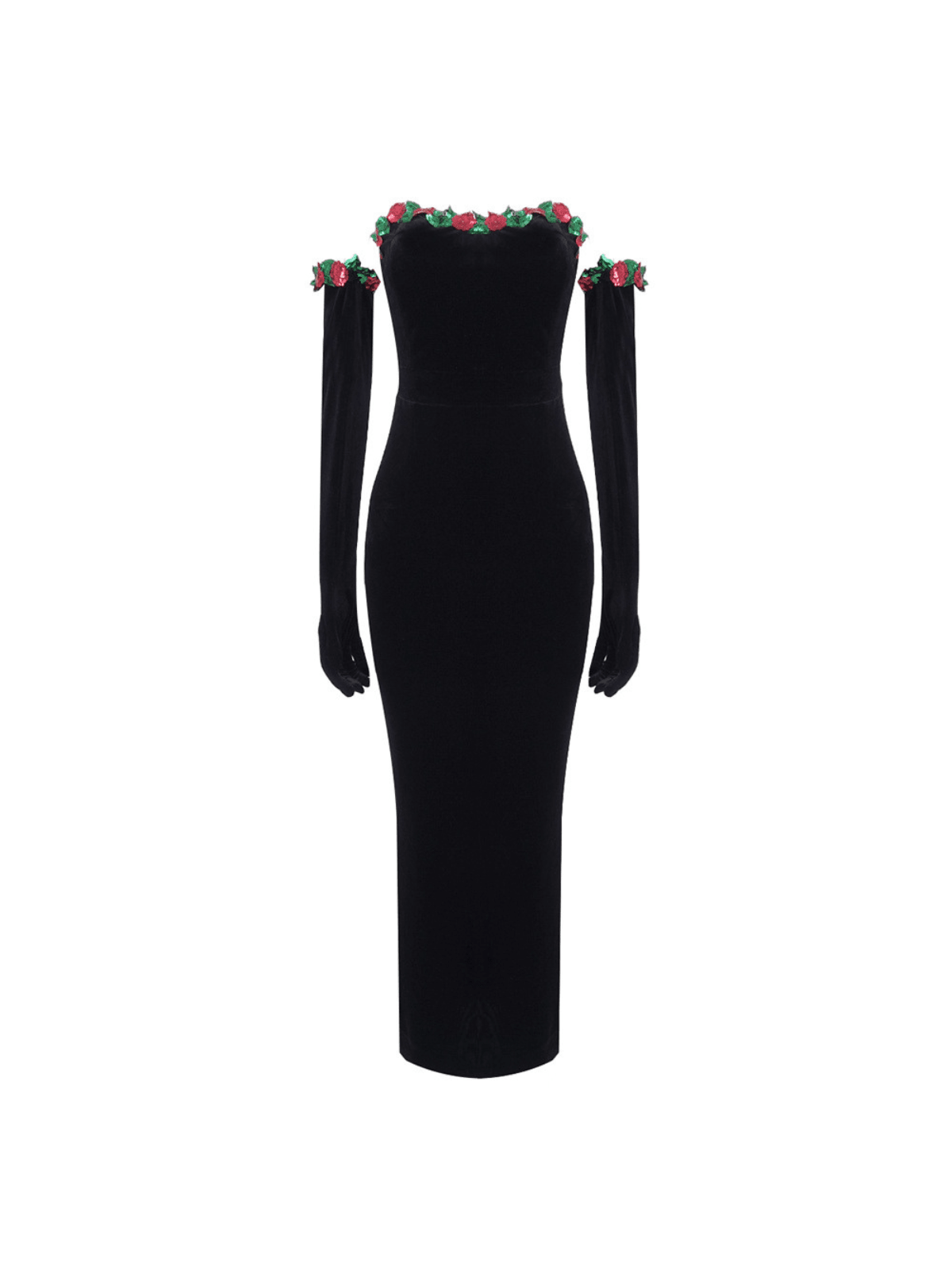 Flower Sequin Velvet Dress With Gloves