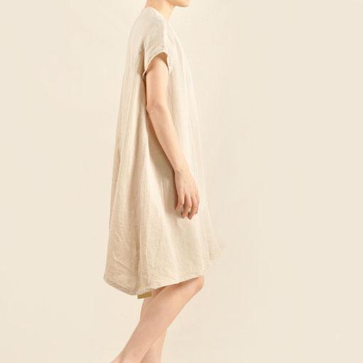 Nude causal sundress linen shift dress