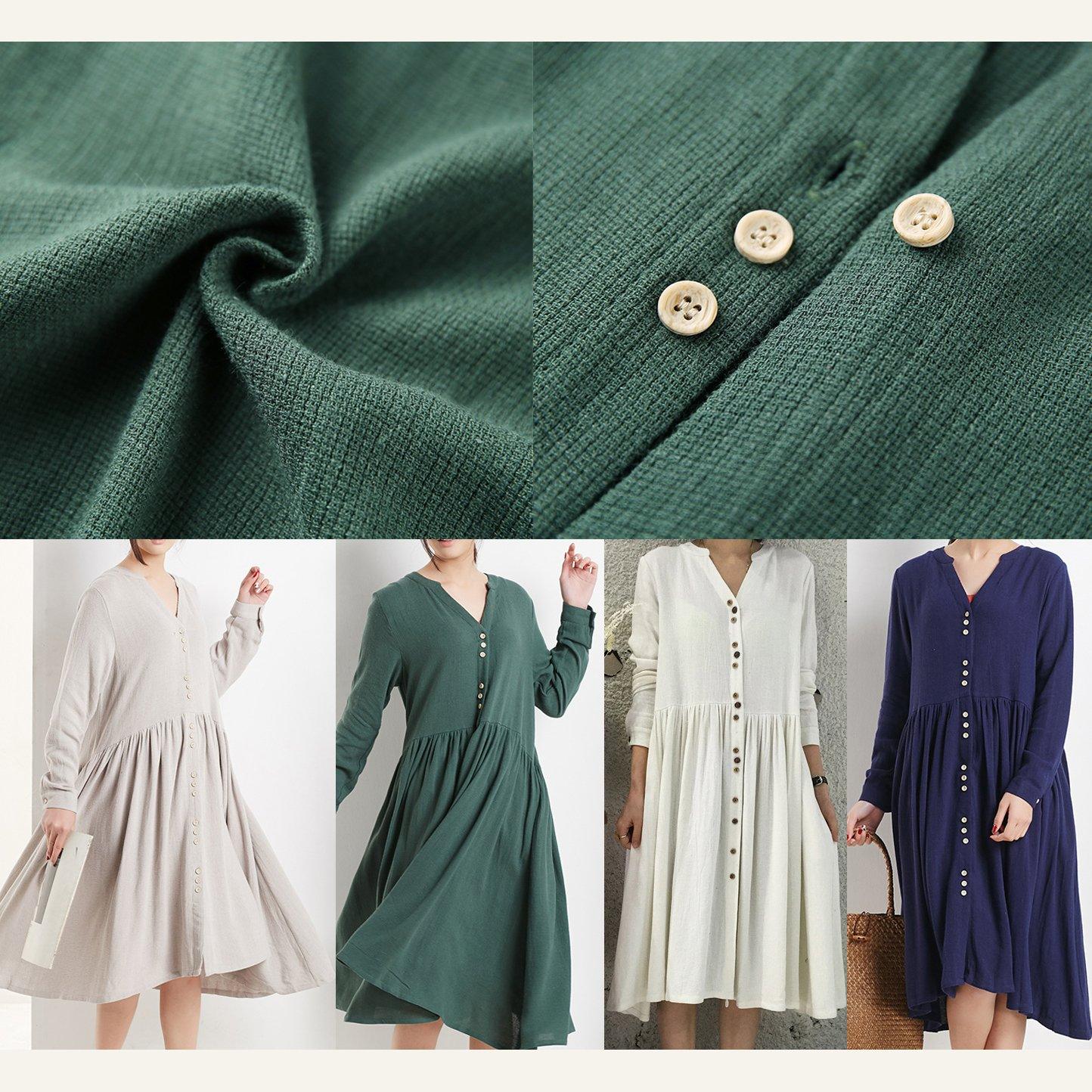 Nude linen dresses long sleeves fit flare sundresses oversize causal shirt dress