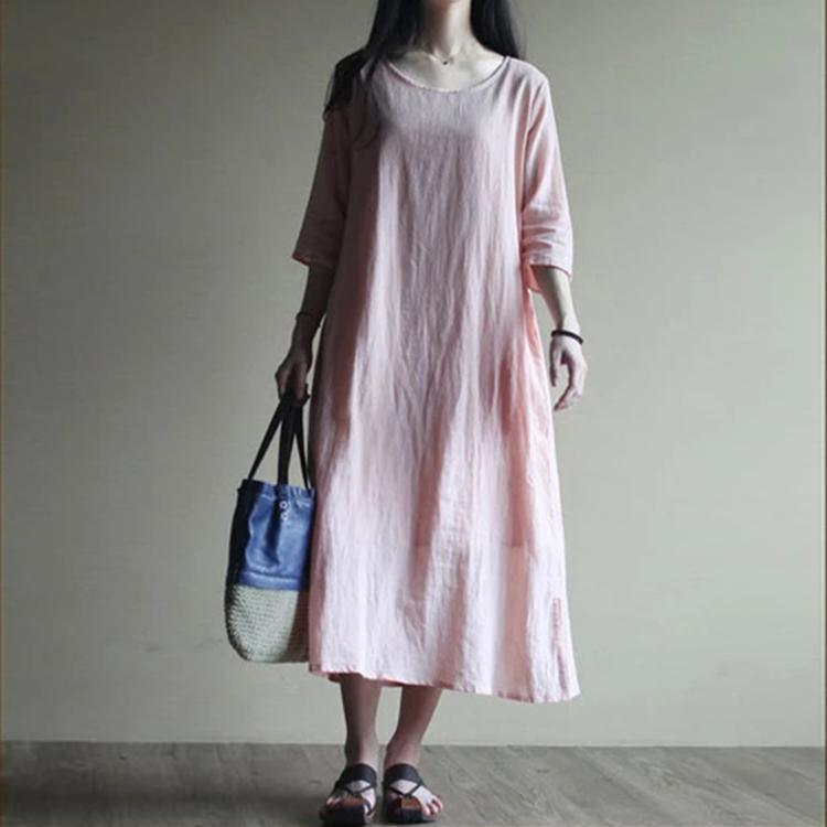 Nude Pink Linen Maxi Dress Oversize Linen Sundress Summer Casual Linen Clothing