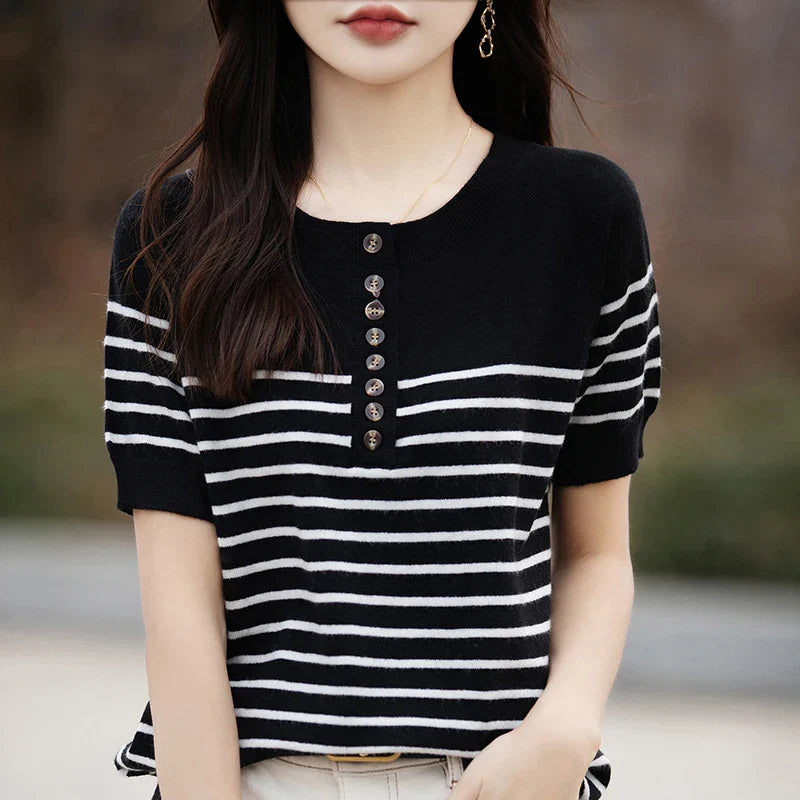 ONeck Stripe Summer Short Thin Casual Fashion Knit Sweater