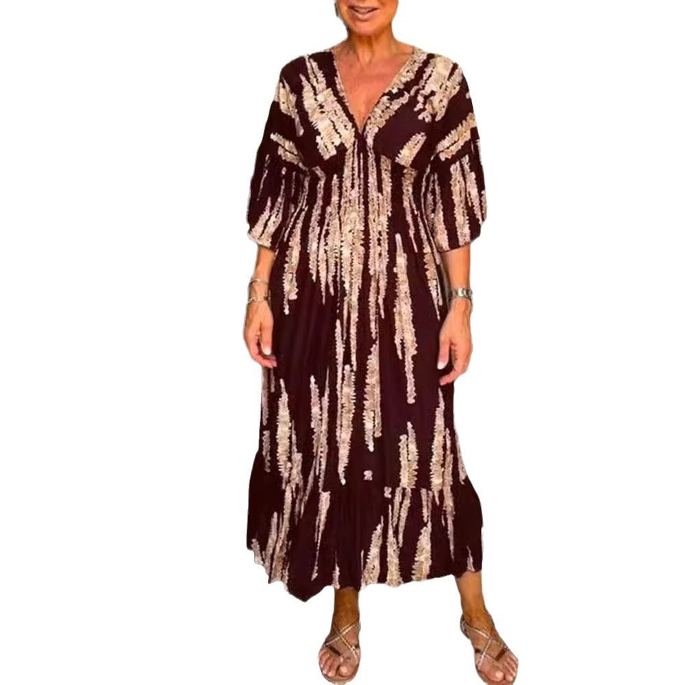 V-neck tie-dye print dress