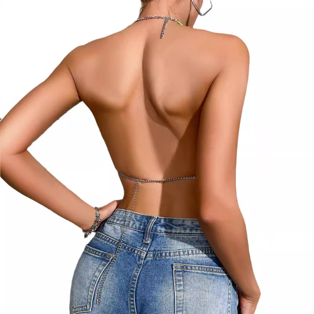 Vacation Green Fresh Natural Sequin Halter Top
