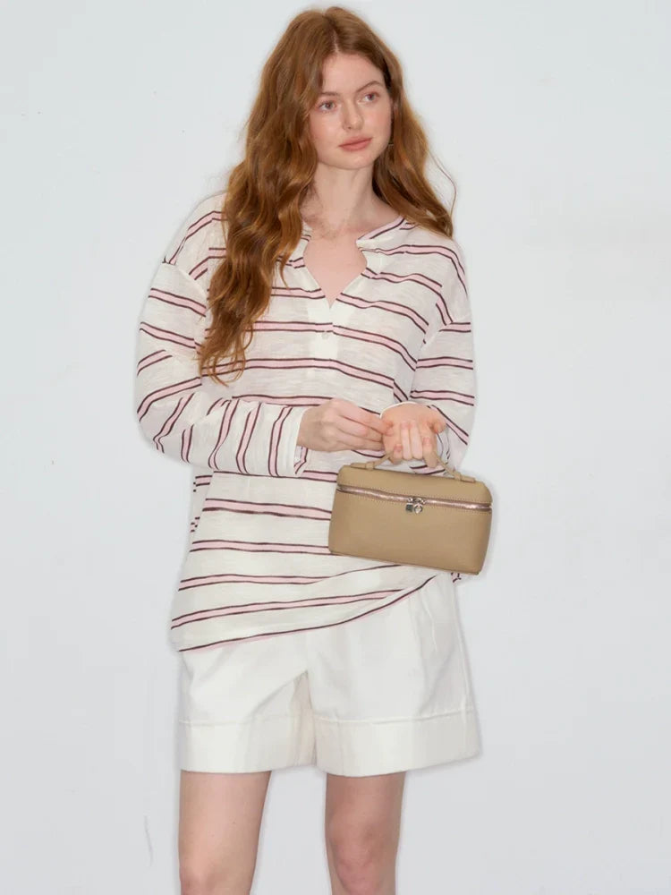 Striped V-Neck Long Sleeve Sweatshirt