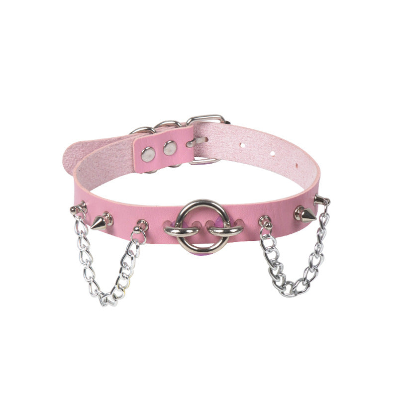 Personality Oring Rivet Chain PU Necklace