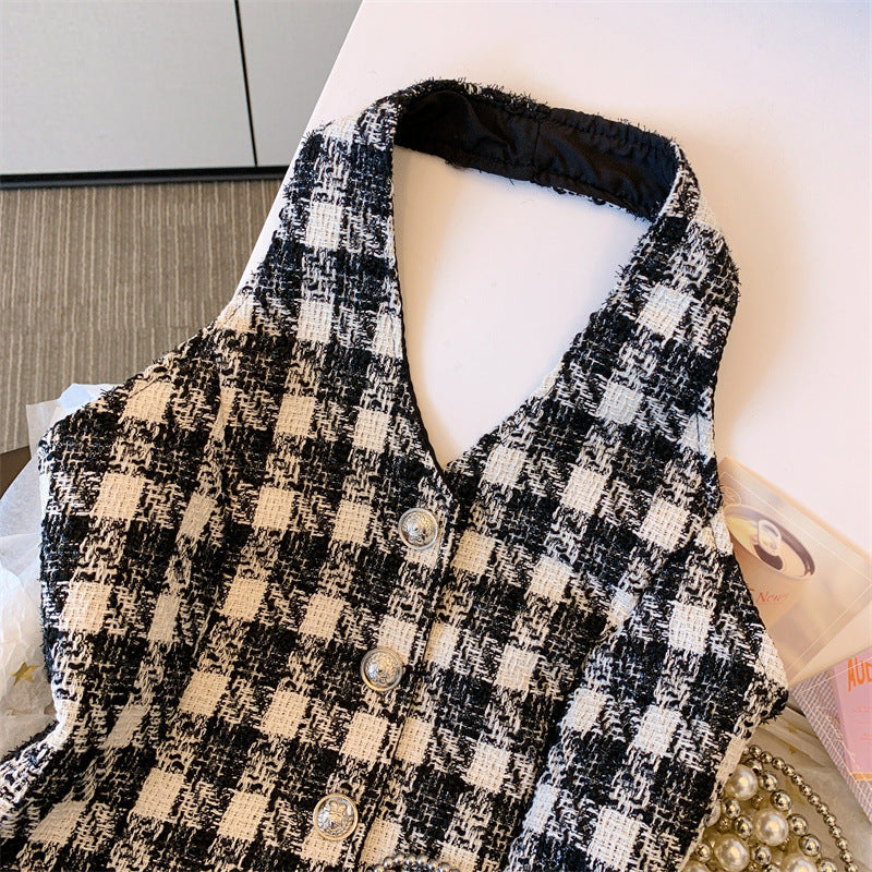 Checkered Halter Neck Vest