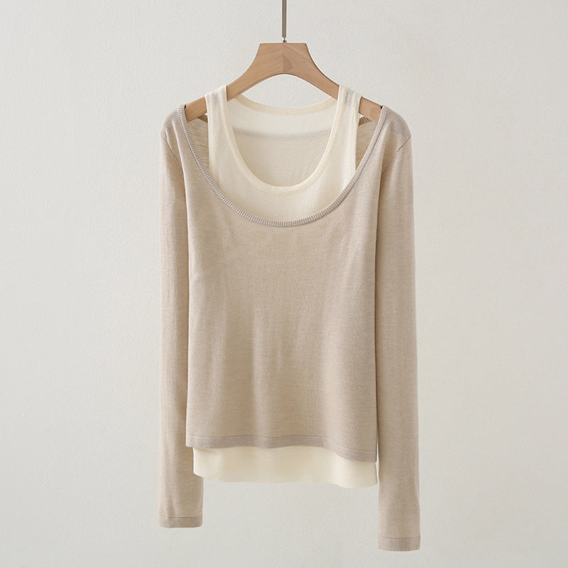 2 in 1 Wool-Blend Layered Cut-Out Knit Top