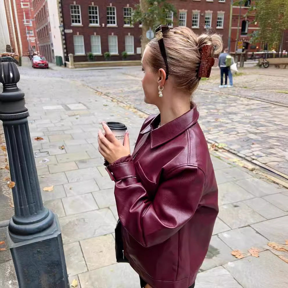 Chic Burgundy Leather Jacket