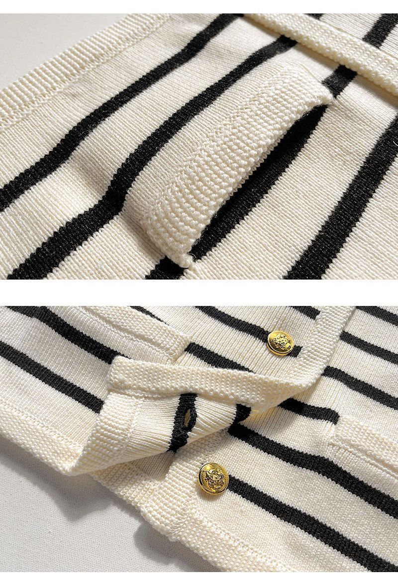 Striped Contrast Trim Knit Cardigan