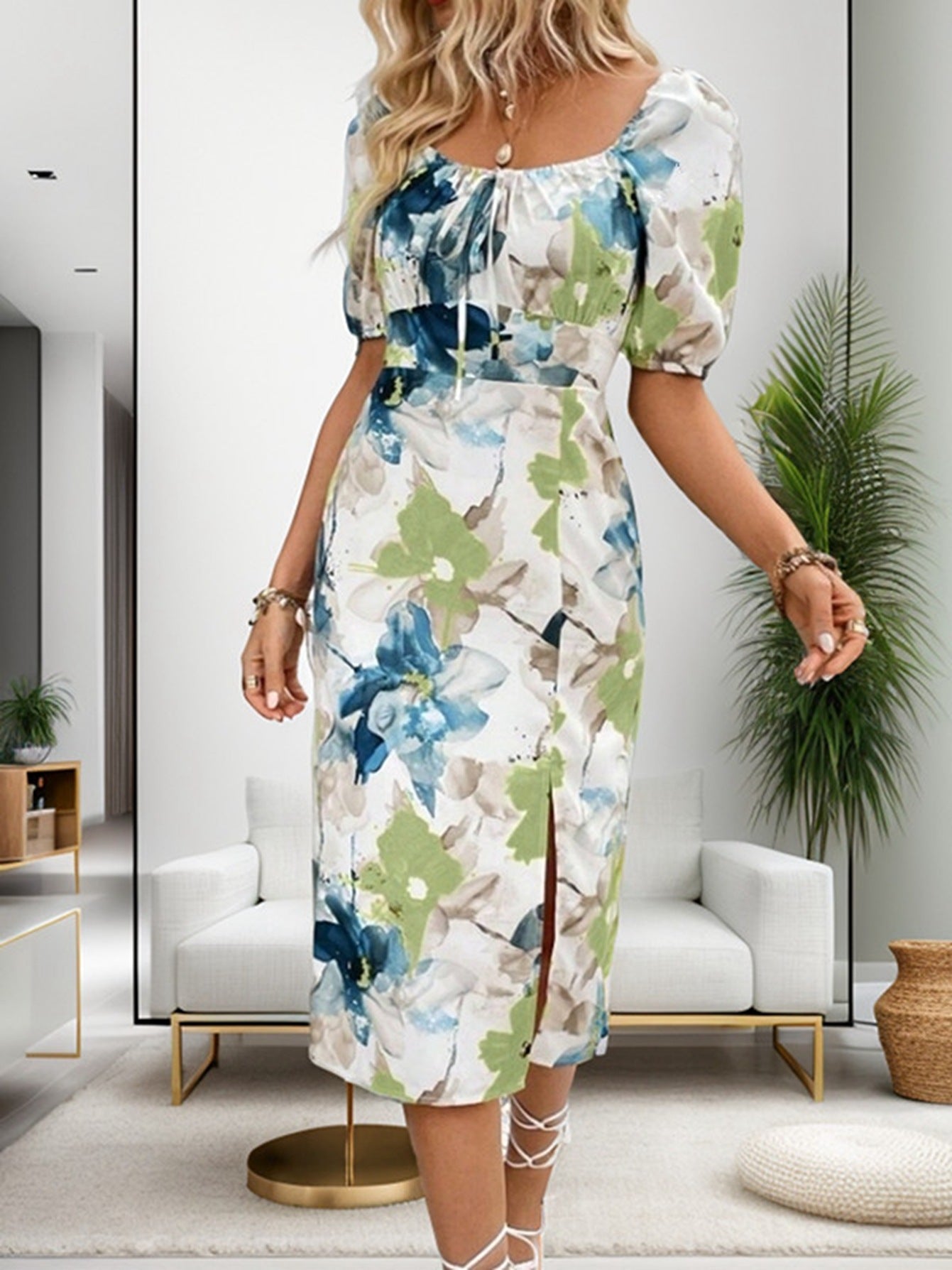 Krystel Luxe Women's Flower Print Midi Dresses Chic Silhouette Collection