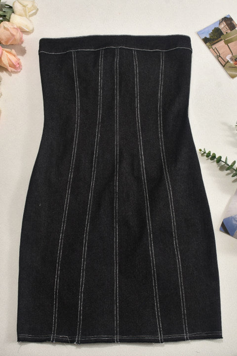 Light Blue Strapless Distressed Denim Frayed Hem Bodycon Mini Dress 3
