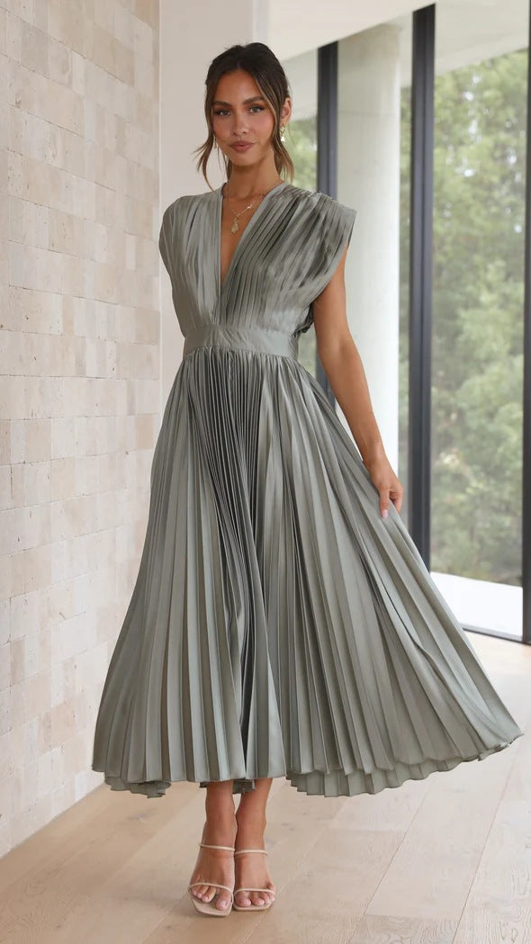 Olivia Statement Long Dress with Deep V Neckline and Bow On the Back Boutique Collection