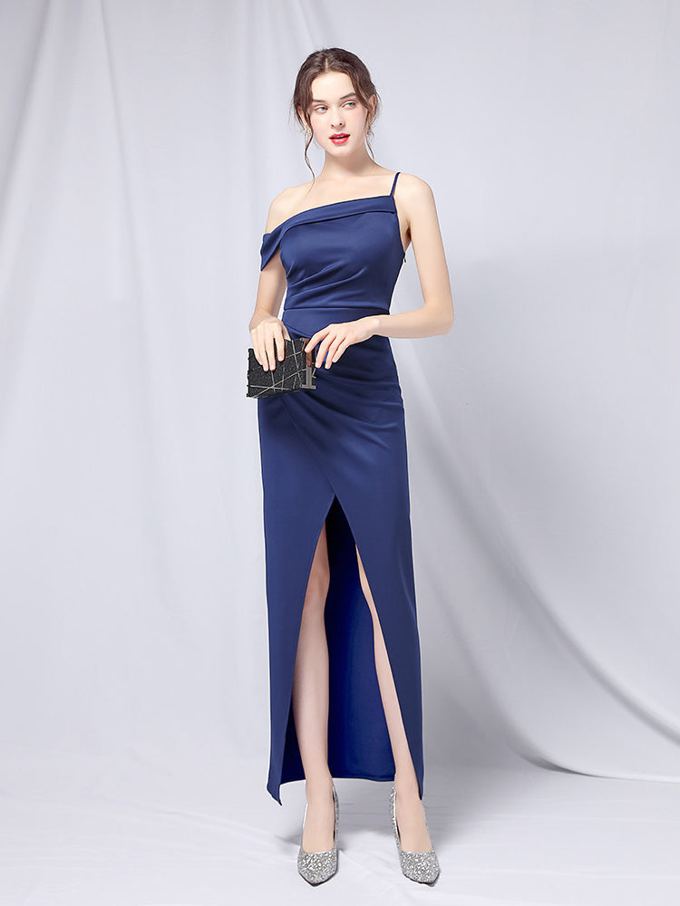 Line shoulder slim banquet evening dress